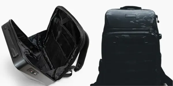 Homme rechargeant son téléphone avec un sac à dos USB